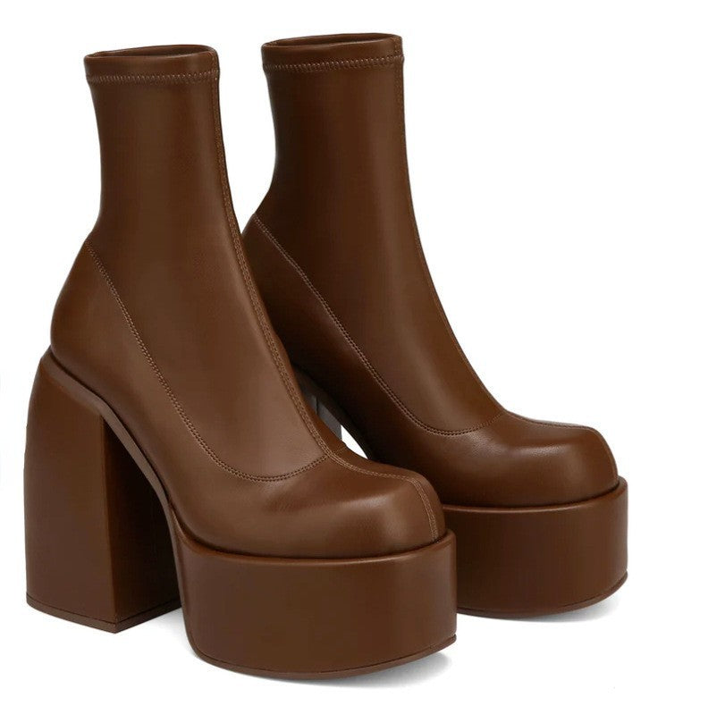 Chunky Heels Zipper Platform Boots