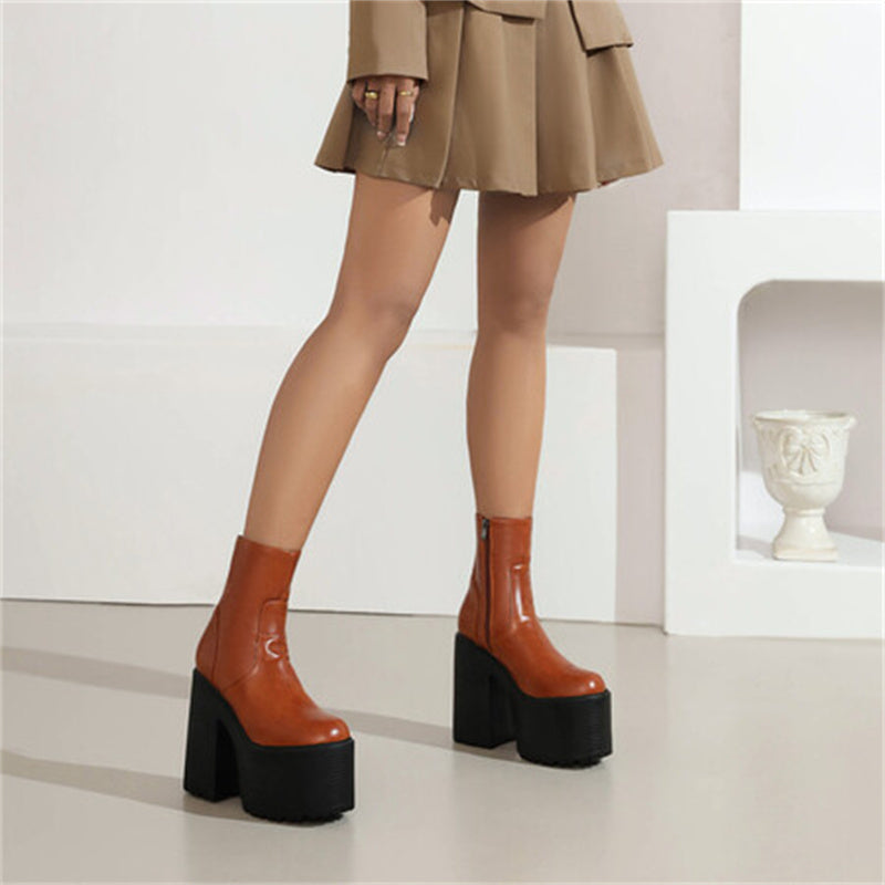 Chunky Heel Round Toe Platform Boots