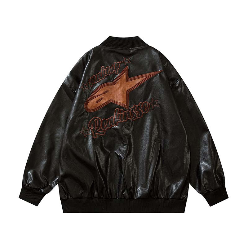 Vintage Embroidery Star Leather Jacket