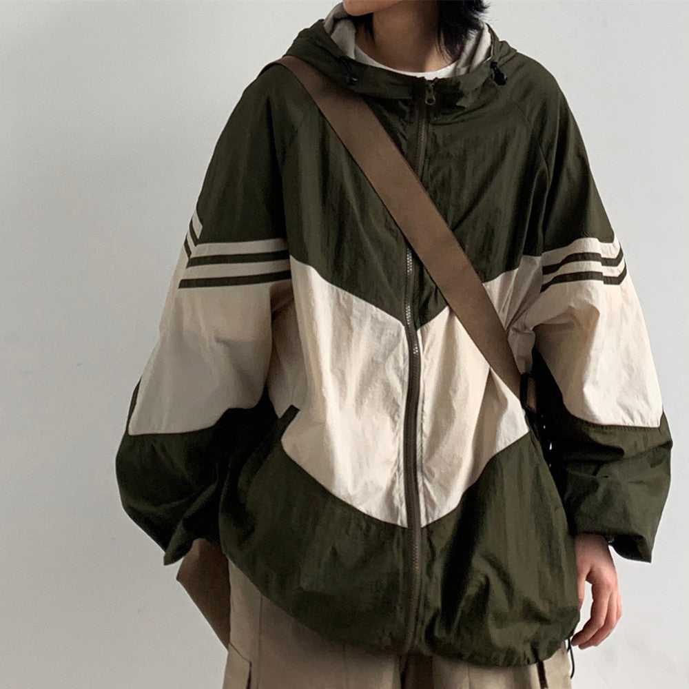 Contrast Color Hooded Outdoor Jacket