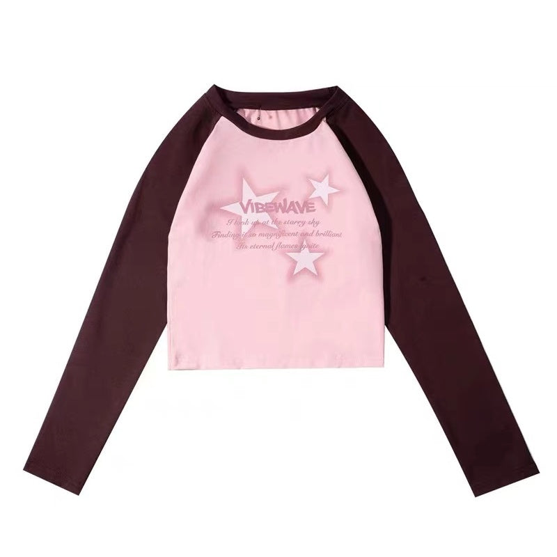 Raglan Sleeve Star Print Crop Top