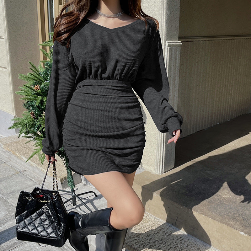 Split Long Sleeve Knit Mini Dress