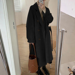 Button Front Wool Blend Long Coat