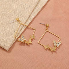 Geometric fashion diamond studded butterfly earrings