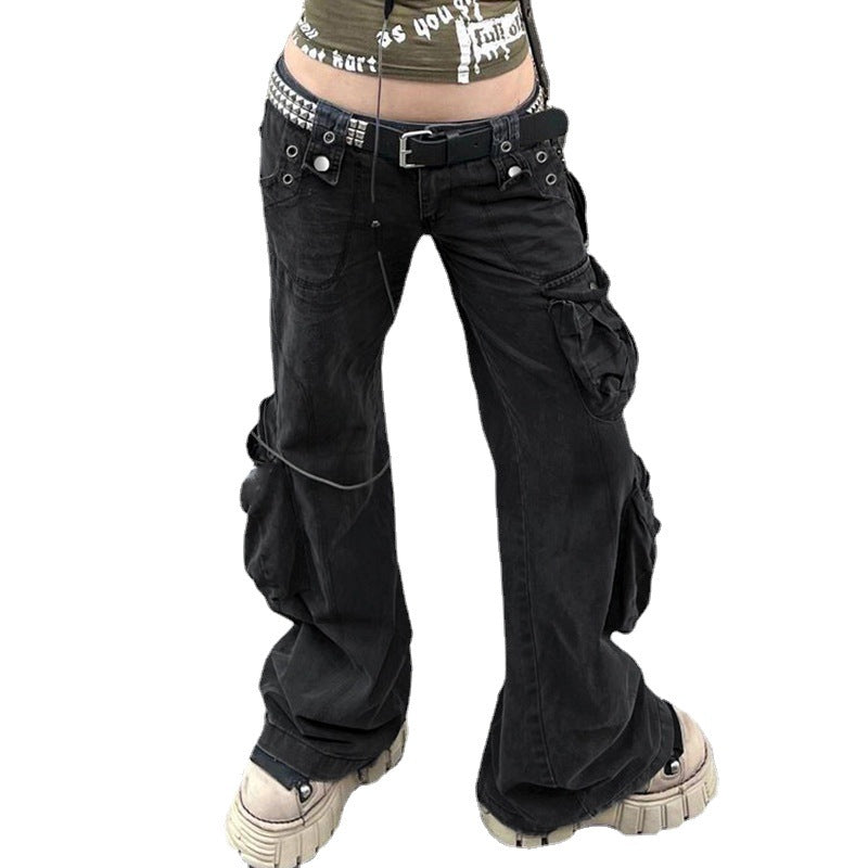 Pocket Design Y2K Black Cargo Jeans