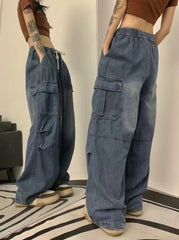 Tie Strap Baggy Cargo Jeans