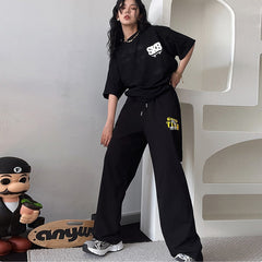 Punk Letter Graphic Black Baggy Sweatpants