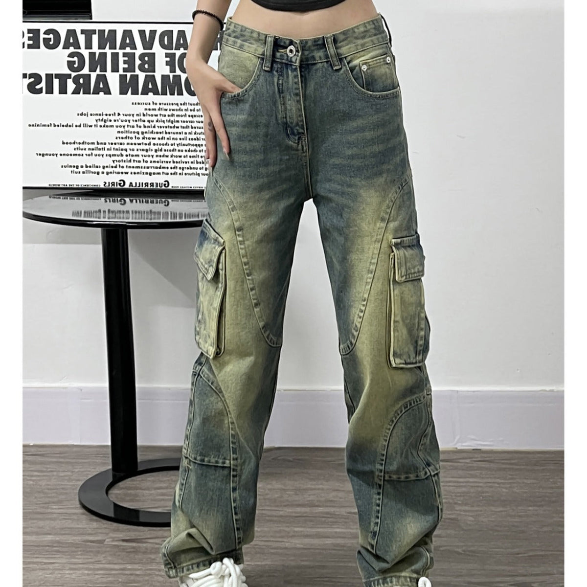 Distressed Big Pocket Cargo Jeans