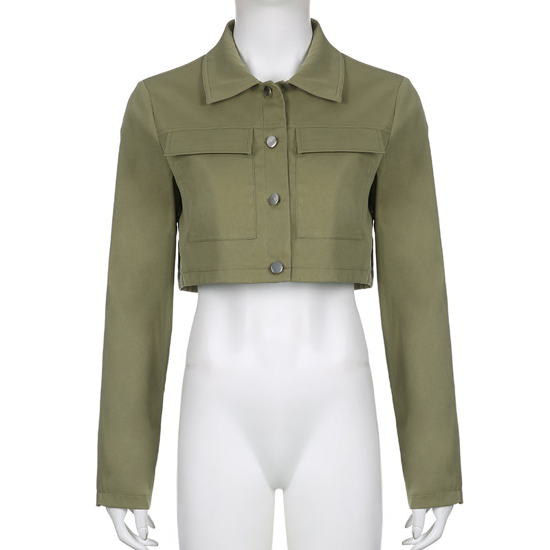 Army Green Cargo Cropped Jacket