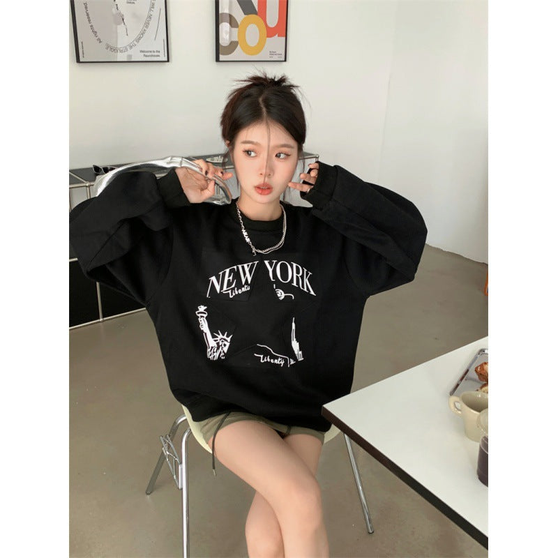 Embroidered Star Pullover Oversized Sweatshirt