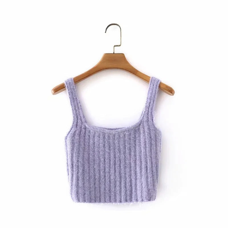 Knitted Purple Sling V-neck Cardigan