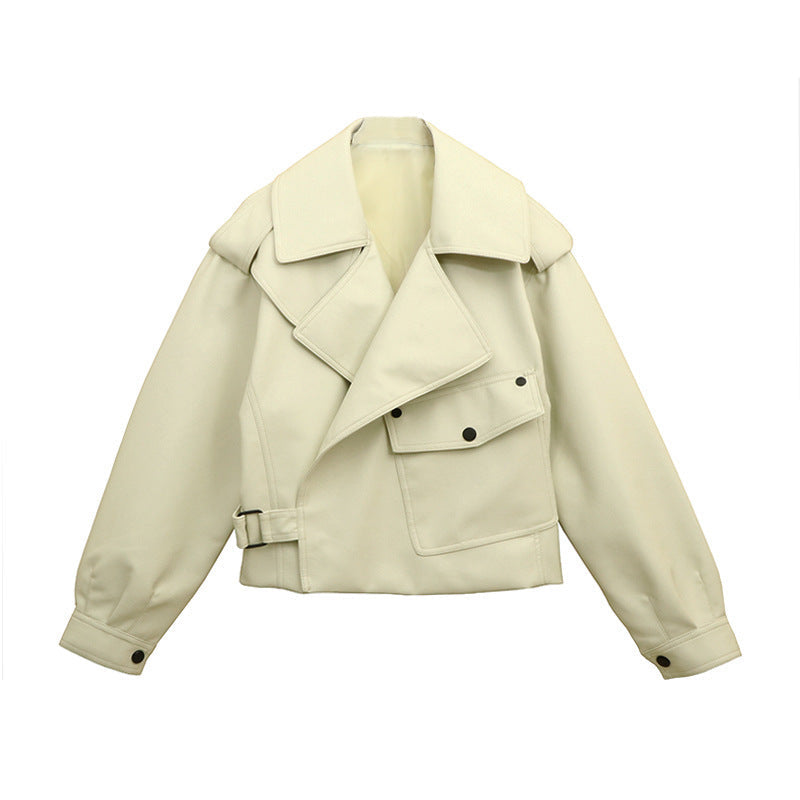 Long-sleeved Lapel Loose-fit Leather Jacket