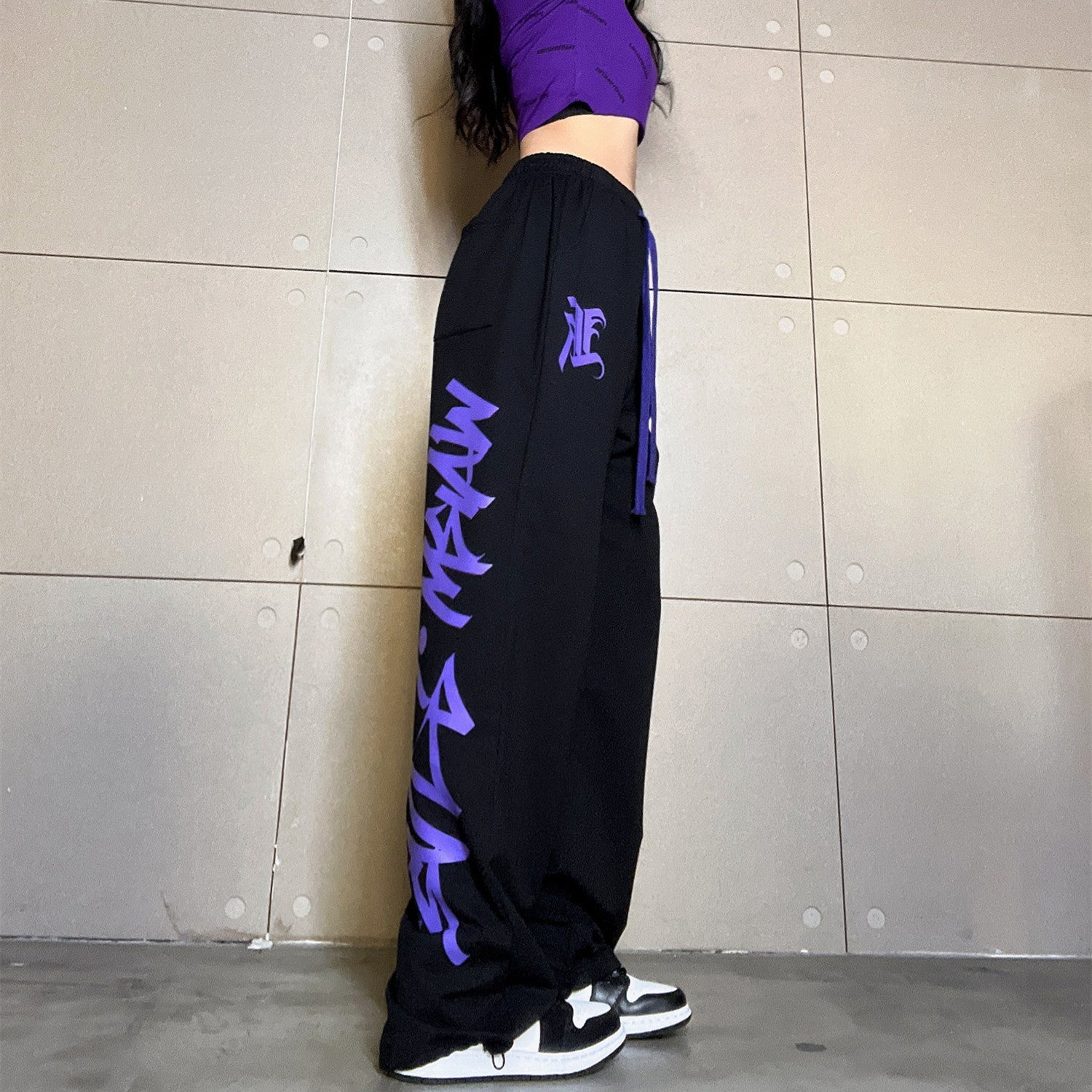 Punk Letter Print Straight Leg Sweatpants