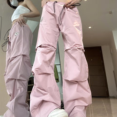 Ruched Straight Leg Parachute Cargo Pants