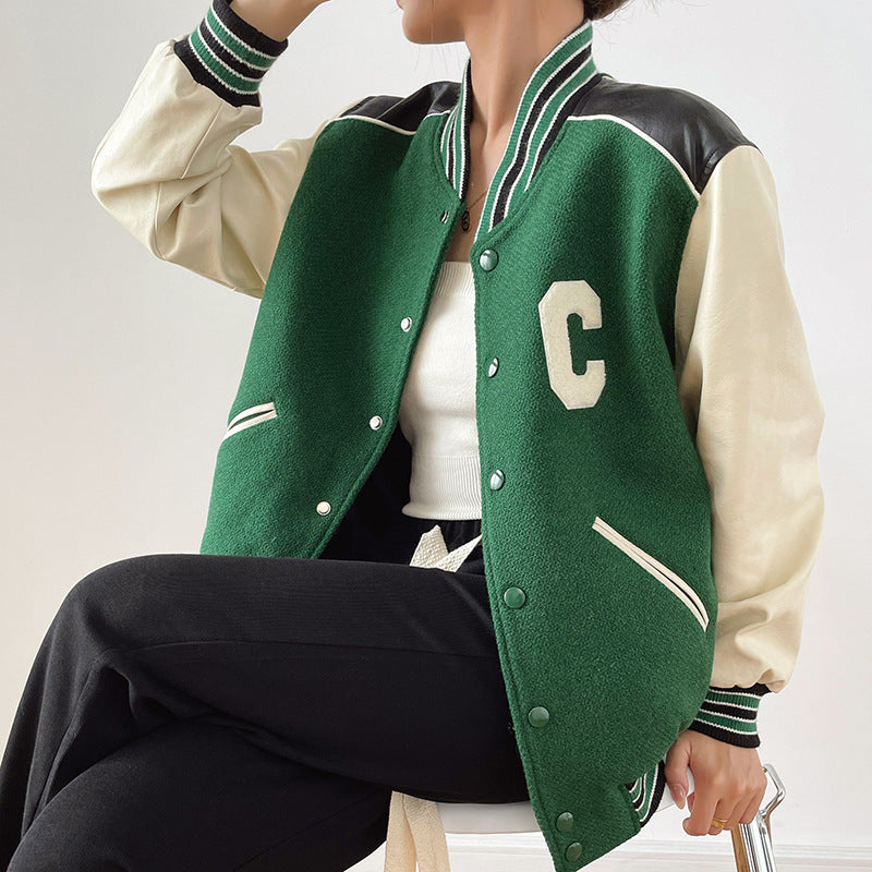 Letter Embroidered Vintage Baggy Varsity Jacket