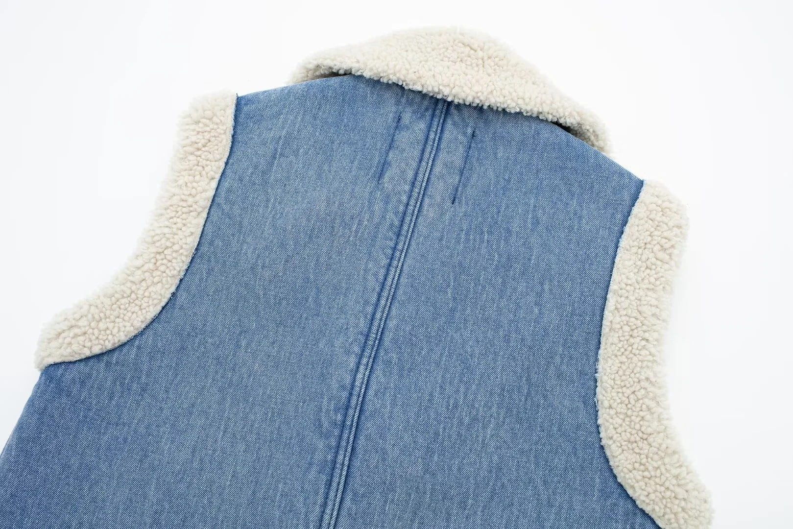 Denim Lamb Wool Sleeveless Jacket