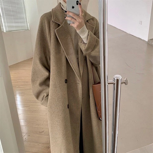 Button Front Wool Blend Long Coat