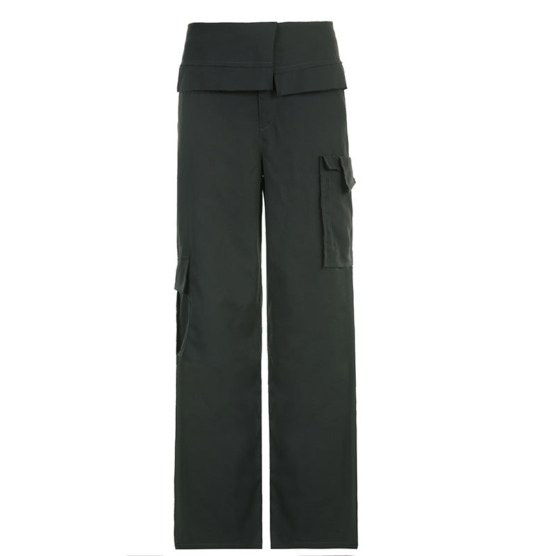 Fold Over Waist Straight Leg Pants