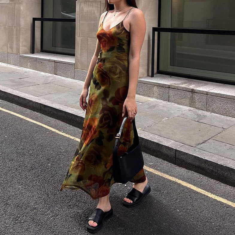 V Neck Floral Cami Maxi Dress – Evael