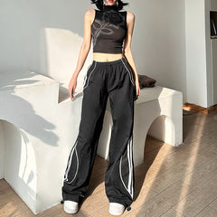 Contrast Piping Black Baggy Sweatpants