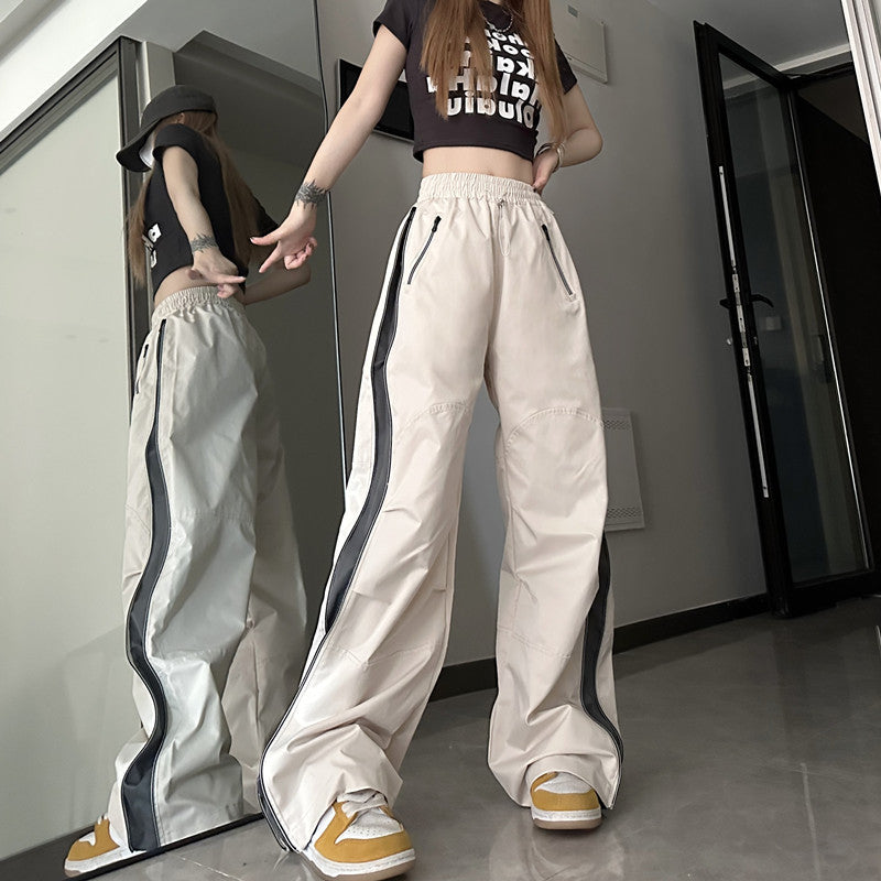 Side Zip Up Contrasting Straight Leg Sweatpants