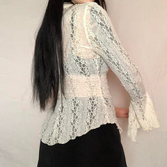 Fairycore Lace Patchwork Flare Sleeve Blouse