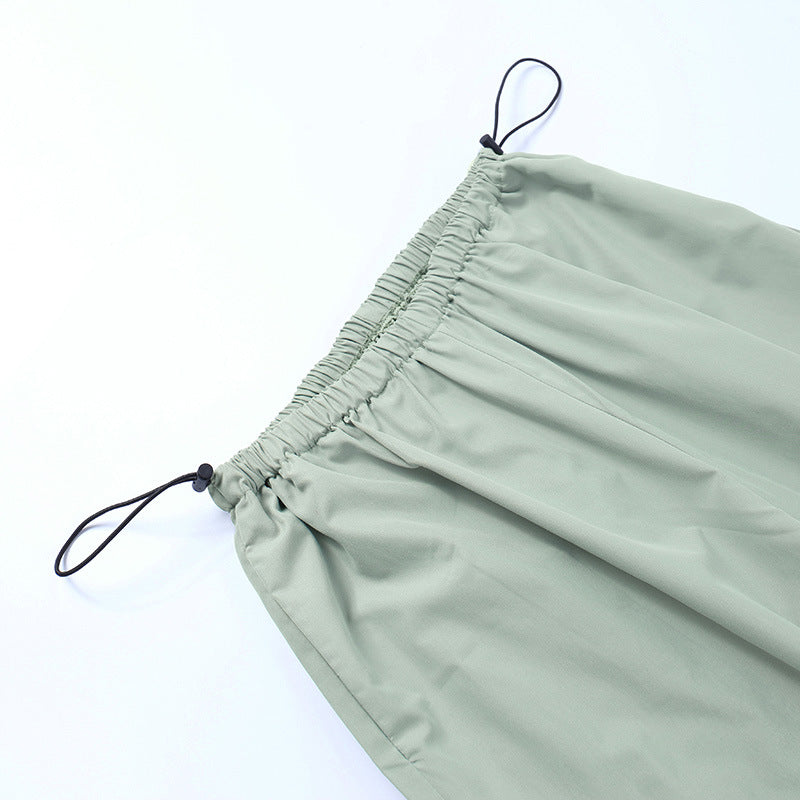 Belted Drawstring Parachute Cargo Pants