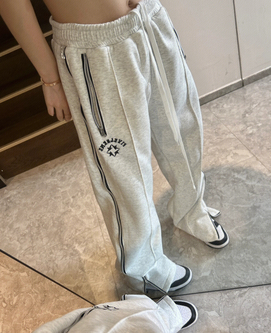 Side Zip Up Stretchy Waist Loose Sweatpants