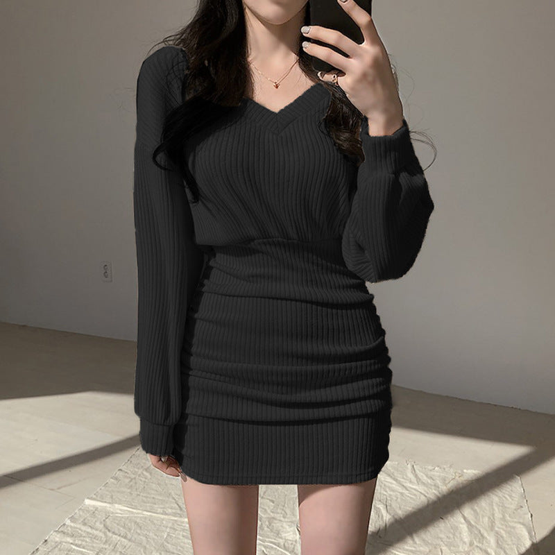 Split Long Sleeve Knit Mini Dress