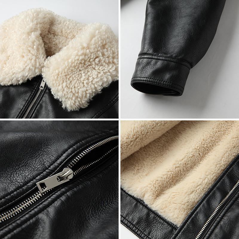 Lamb Wool Collar Pu Leather Jacket