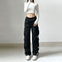 Side Stripe Black Cargo Jeans