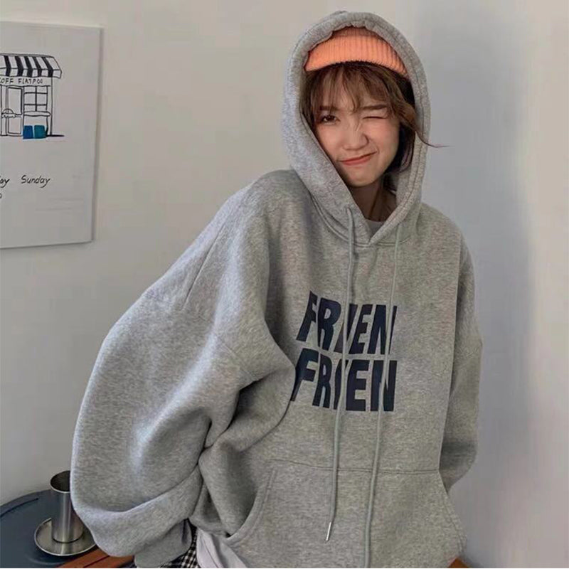 Fleece Lined Letter Graphic Hoodie