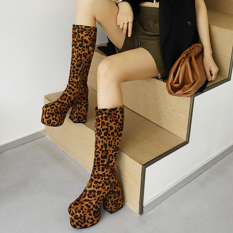 Leopard Print High Boots