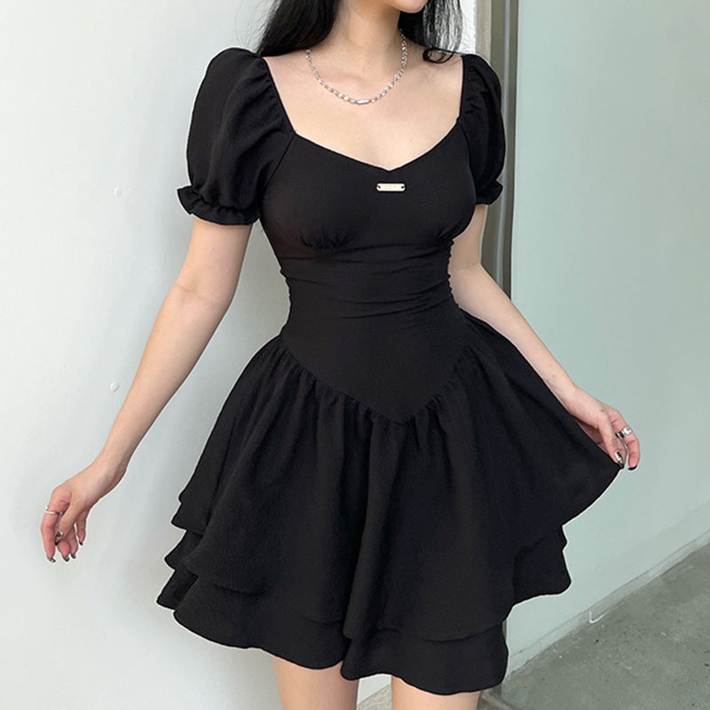 Court Retro Corset Slim Square Collar Dress