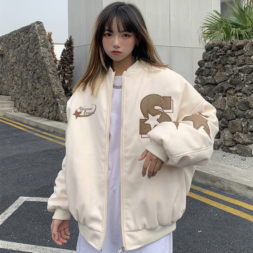 Street Embroidery Print Loose Baseball Jacket