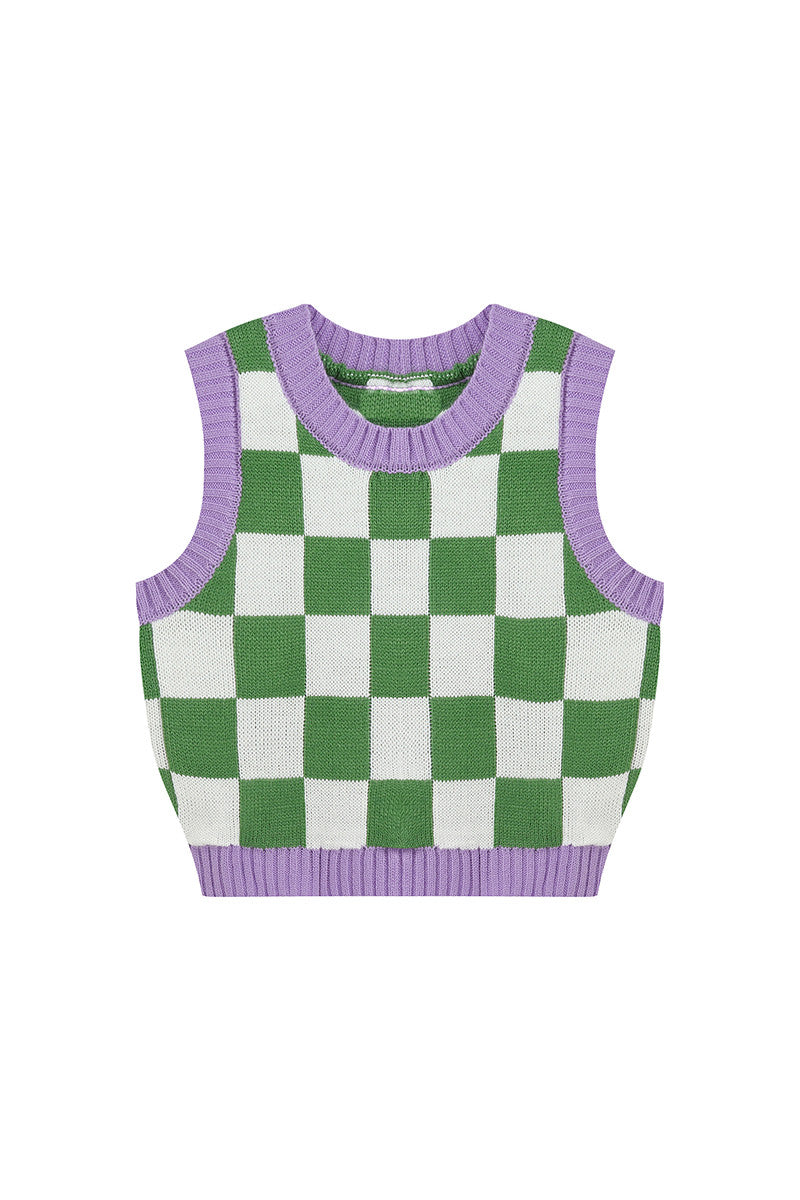 Green & Lavender Checkerboard Vest