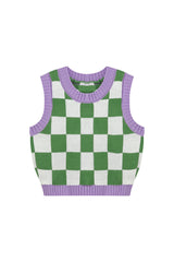 Green & Lavender Checkerboard Vest