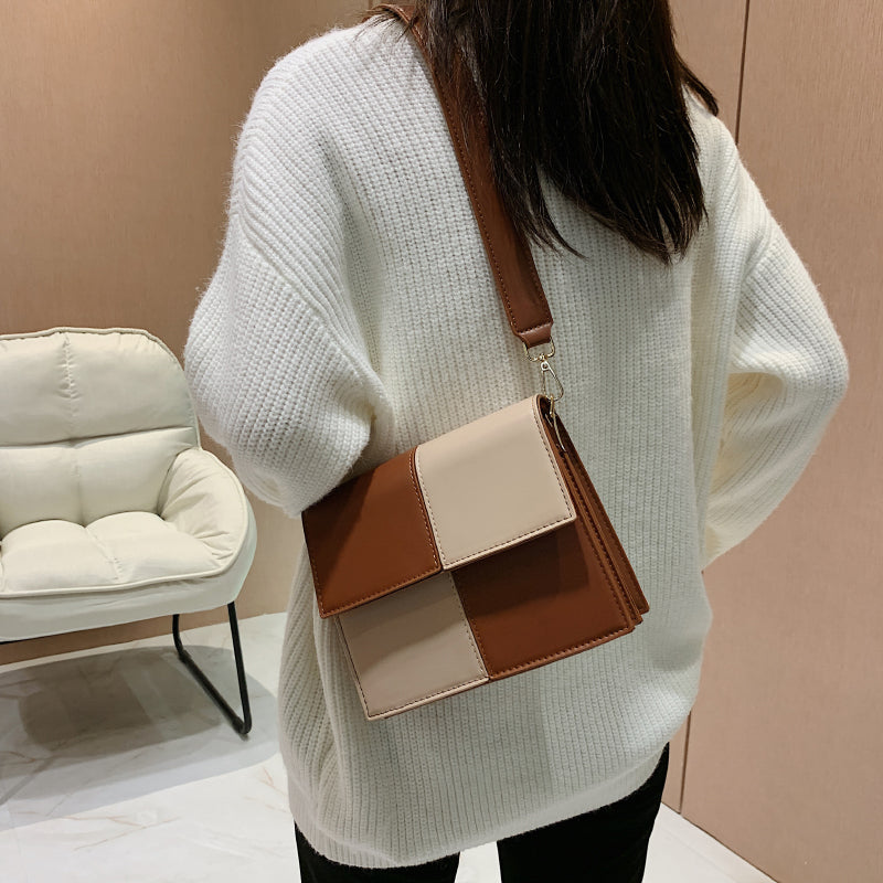 Contrast Stitching Square Shoulder Bag