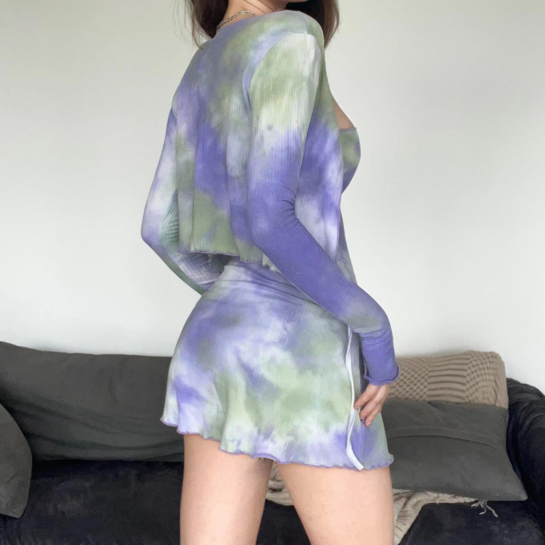 Tie Dye Ribbed Mini Dress Set