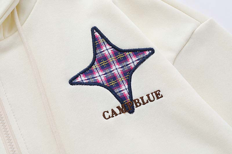 Embroidery Plaid Star Zip Up Hoodie