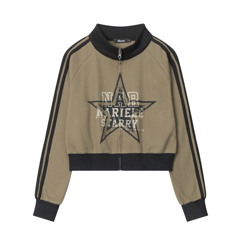 Contrast Color Star Letter Print Short Jacket