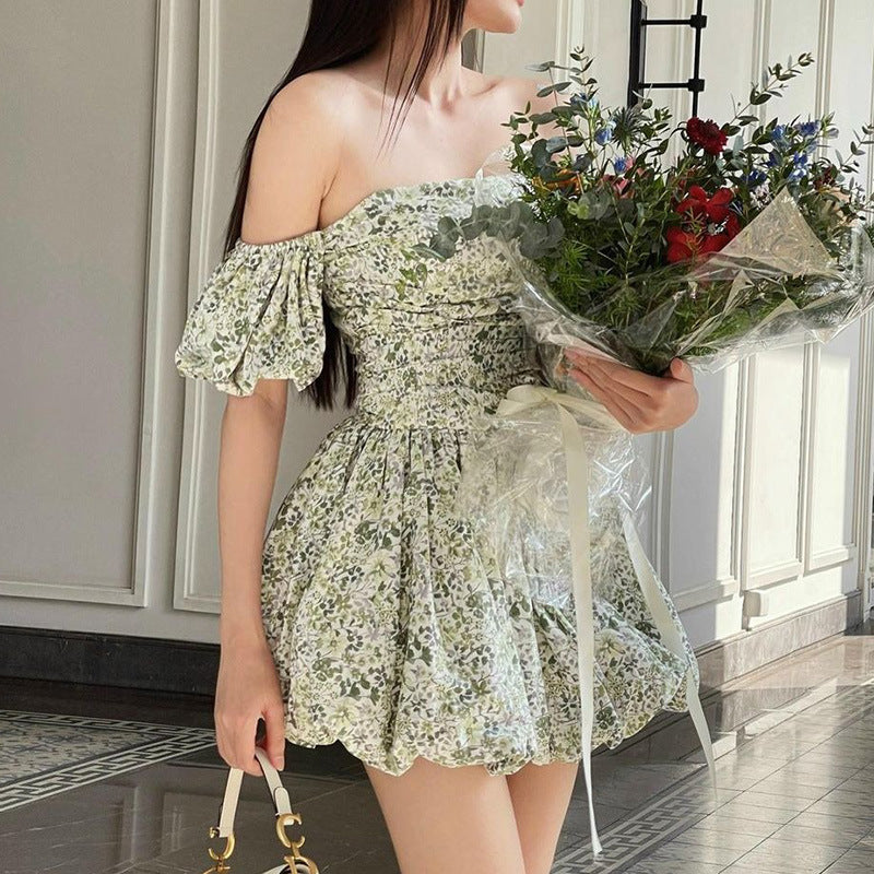 Floral A-Swing Off Shoulders Mini Dress