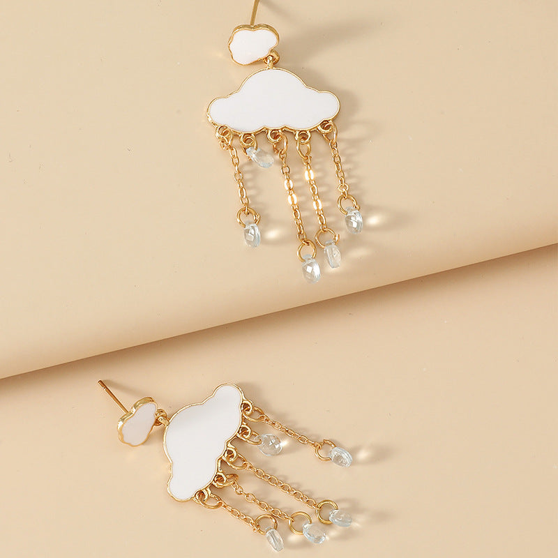 White Cloud Tassel Pendant Earrings