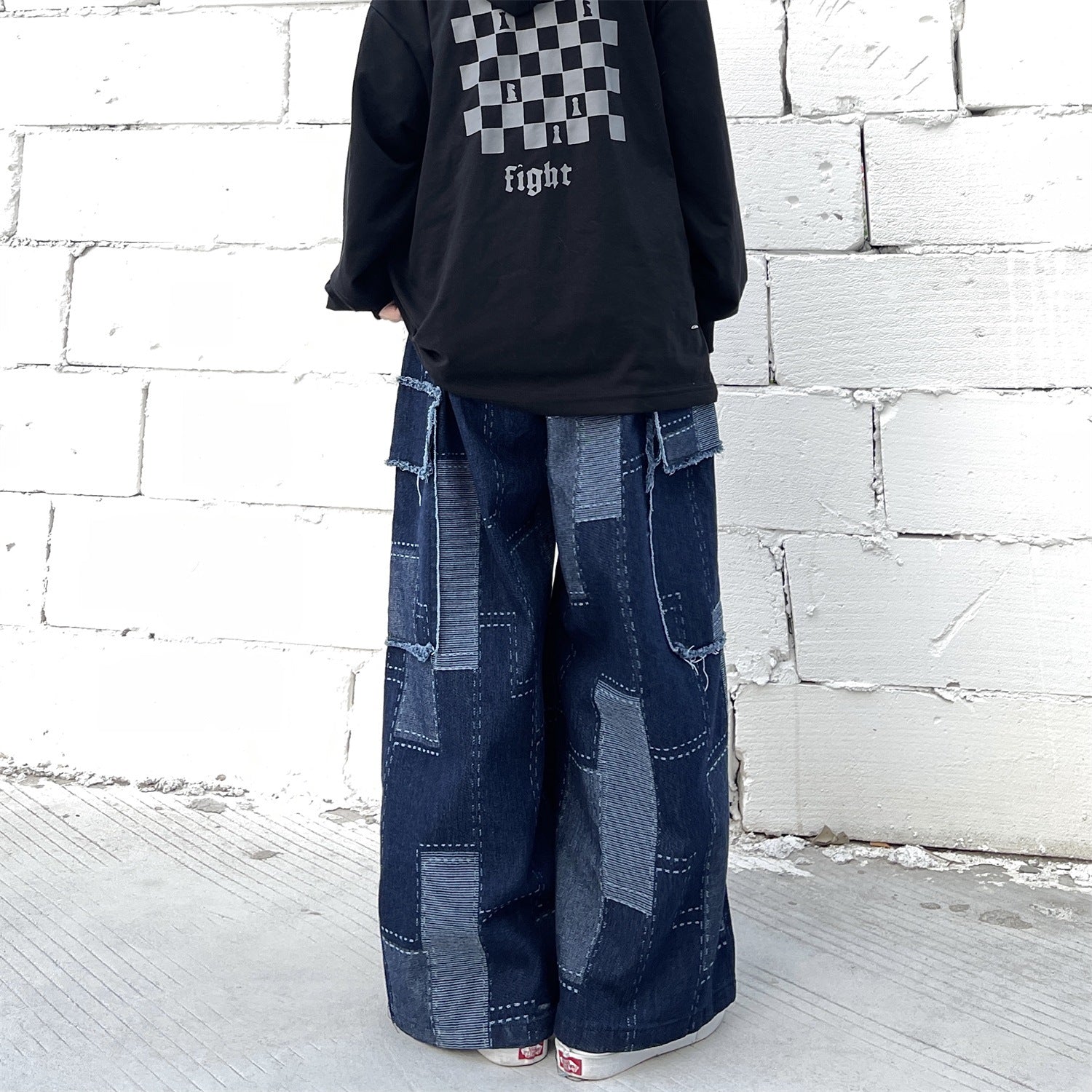 Vintage Blue Checkered Baggy Cargo Jeans