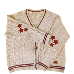 Oversize Star Embroidered Cable Knit Cardigan