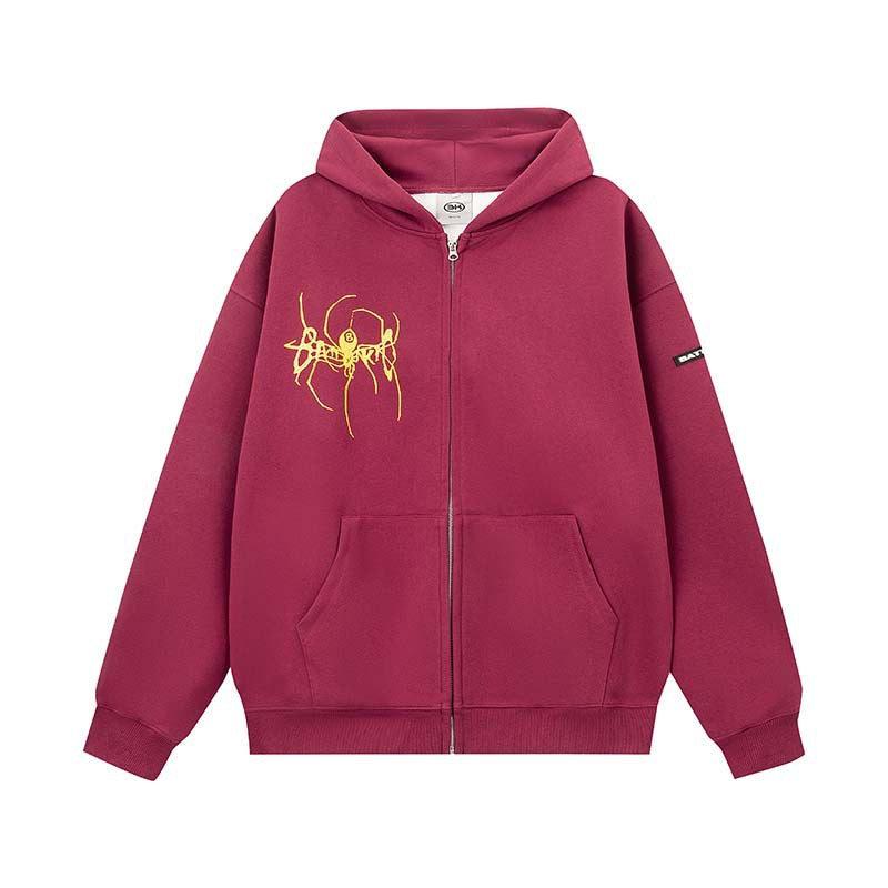 Embroidery Spider Zip Up Oversized Hoodie