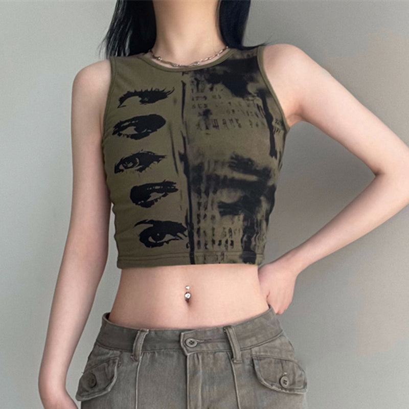 Eye Printed Crop Tank Top