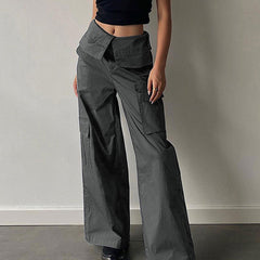 Fold Over Waist Straight Leg Pants