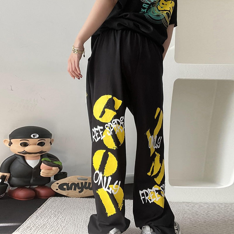 Punk Letter Graphic Black Baggy Sweatpants