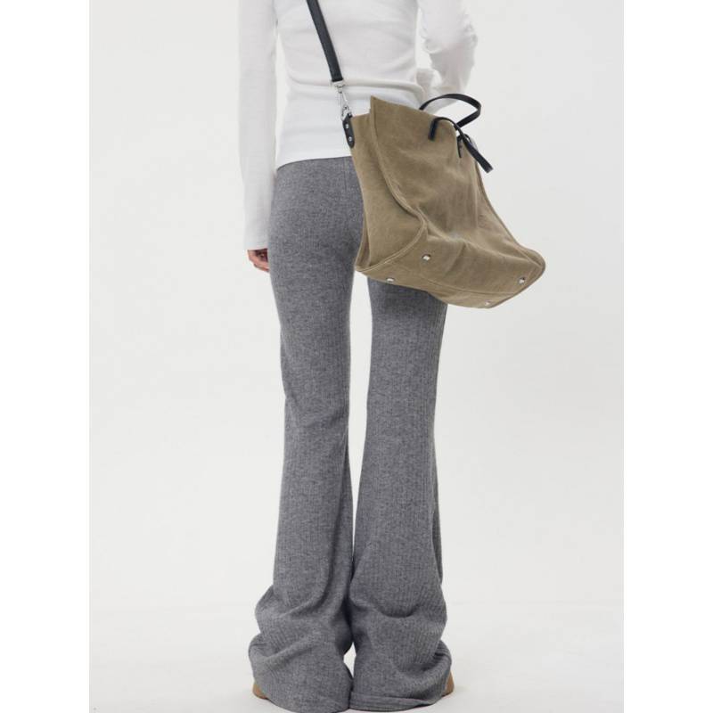 Solid High Rise Flare Leg Pants